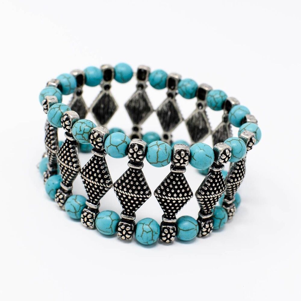 Dyed Howlite silver toned cuff stretch bracelet, will stretch